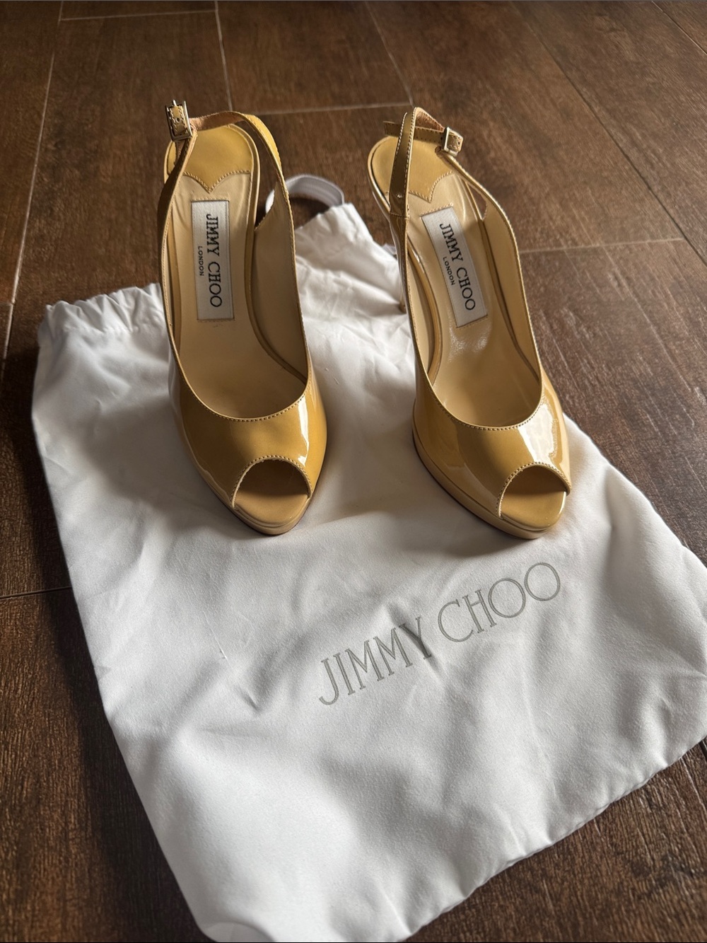 Jimmy Choo Patent Leather Peep-Toe Slingback Heels